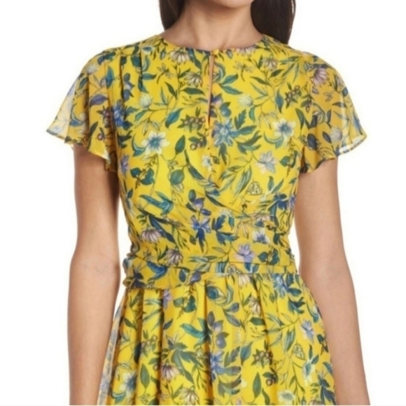 Sam Edelman Floral Crossover Waist A-line Dress In Yellow - Picture 4 of 8